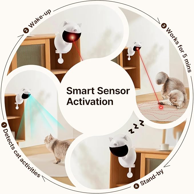 Potaroma Motion Activated Cat Laser Toys Interactive, Smart Sensor Truly Random Trjajectory with Clamp Design, Automatic Chargeable Kitten Toy Indoor Exercise, Chalk White