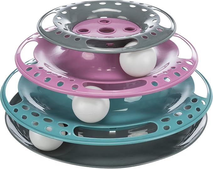 TRIXIE Catch The Balls Circle Track, Interactive Cat Toy, Cat, and Mouse Games (Green/Gray)