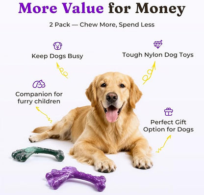 XL Cactus Indestructible Dog Chew Toys for Aggressive Chewers - 2 Pack Beef Flavored Nylon Bones for Large Dogs 20-90 lbs, Long Lasting & Keeps Them Busy