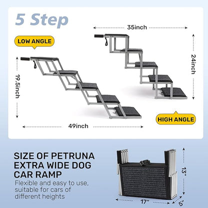Dog Steps for Car, Truck and SUV - Foldable Pet Stairs for Large Dogs with Non-Slip Rug Surface, Lightweight Dog Ramp Holds Up to 250lbs, 5 Steps