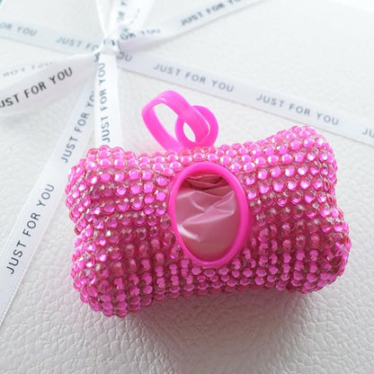 Bling Dog Poop Pickup Bag Dispenser Holder Pet Waste Disposal Bag Pet Trash Bags Holder Bone Shaped Hot Pink with small garbage bags