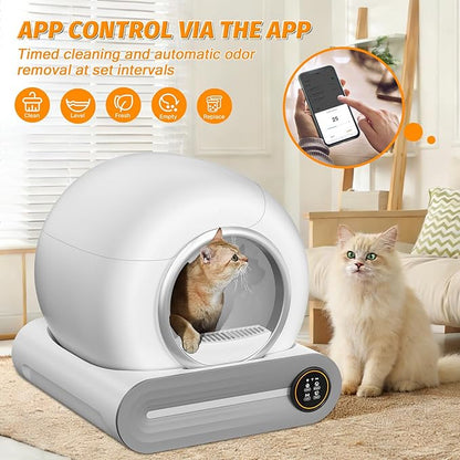 Self Cleaning Cat Litter Box, 65L+ 9 L Extra Large Robot Automatic Litter Box for Multiple Cats, APP Control, Deodorization with 1 Odor Eliminator, 3 Rolls Litters Bags