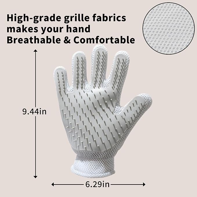 2 in 1 Pet Grooming Gloves - Cat and Dog Glove Brush, High Efficiency Pet Hair Removal Massage Glove, Clean Hair on Both Sides (Grey /1 Piece)