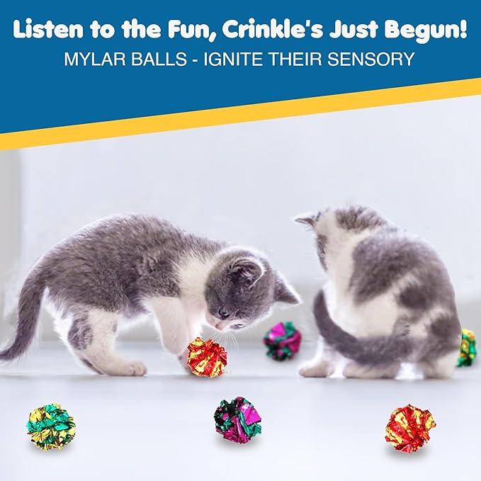 SunGrow Cat Crinkle Balls (Multicolor, 6 Pieces)