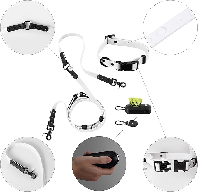 WLK1004F-5SET Luna Small 8FT Adjustable 6-in-1 Waterproof Hands-Free Leash and Collar with LED Flashlight, Bag Dispenser, and Poop Bag Holder, Seltzer
