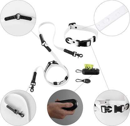 WLK1004F-5SET Luna Small 8FT Adjustable 6-in-1 Waterproof Hands-Free Leash and Collar with LED Flashlight, Bag Dispenser, and Poop Bag Holder, Seltzer