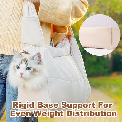 Mini Dog Purse Carrier with Pockets, Warm Cute Pets Bags with Secure Harness Clip, Cat Shoulder Bag for Outings, Lightweight Puppies Bags Kennel, Trained Pets Handbag Outdoor(Khaki,One Size)