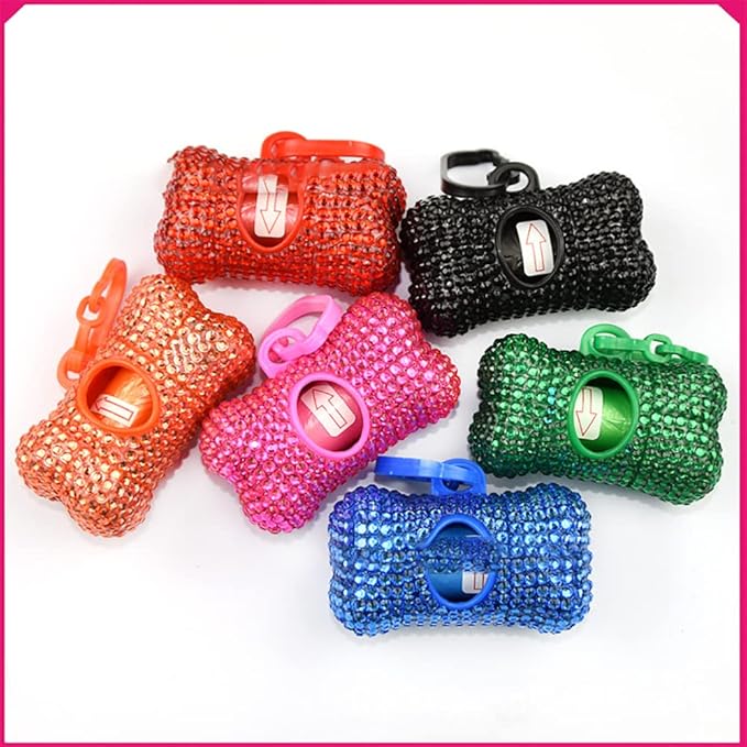 Bling Dog Poop Pickup Bag Dispenser Holder Pet Waste Disposal Bag Pet Trash Bags Holder Bone Shaped (Blue)