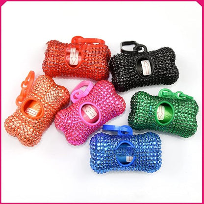 Bling Dog Poop Pickup Bag Dispenser Holder Pet Waste Disposal Bag Pet Trash Bags Holder Bone Shaped (Blue)