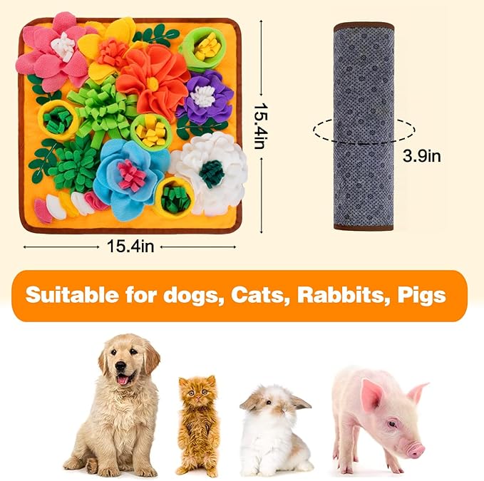 Snuffle Mat for Dogs, Sniff Mat Slow Feeding Mat for Small Pets Cats, Rabbits - Help Stress Relief and Training - Stimulate Your Pet's Foraging Skills! (Orange)