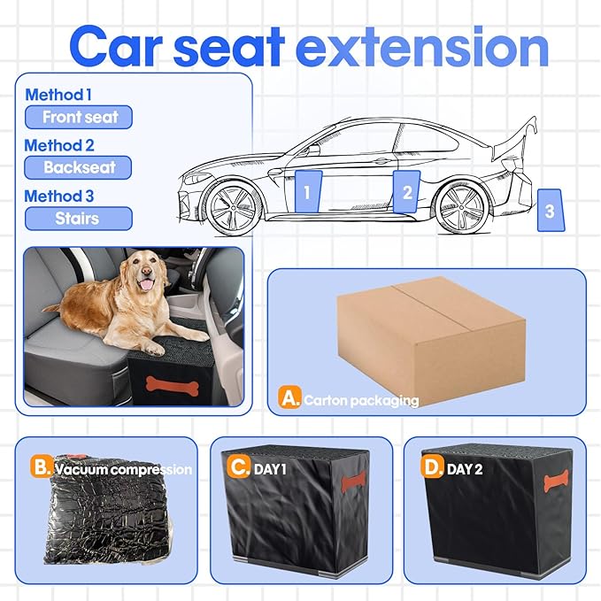 Front and Back Seat Extender for Dogs, Hard Bottom Dog Ramp Stairs for Car, Bed, Sofa or Car Accessories, Black