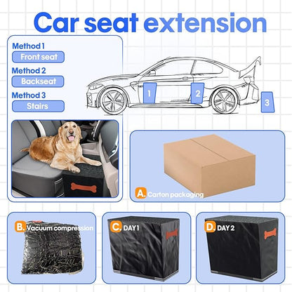 Front and Back Seat Extender for Dogs, Hard Bottom Dog Ramp Stairs for Car, Bed, Sofa or Car Accessories, Black