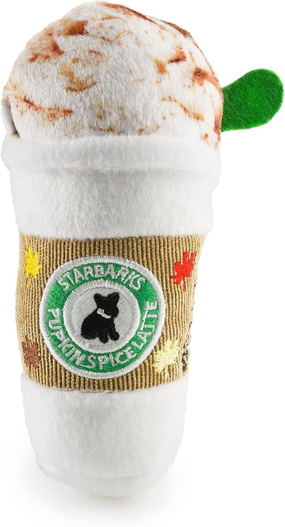 Haute Diggity Dog Starbarks Pupkin Spice Latte, Plush Designer Dog Toys with Interactive Squeaker, Stimulating Pet Enrichment, Machine-Washable & Safe Materials for All Breeds, One Size