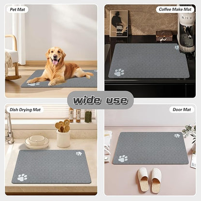 Le courant Cat & Dog Feeding Mat for Bowl,Pet Eating mat,Absorbent-Non-Slip.Quick Dry Dog Water Bowl Dispenser Mat,Backing Pet Placemat for Messy Drinkers,Grey.Dog Paw-15.7x23.6 in