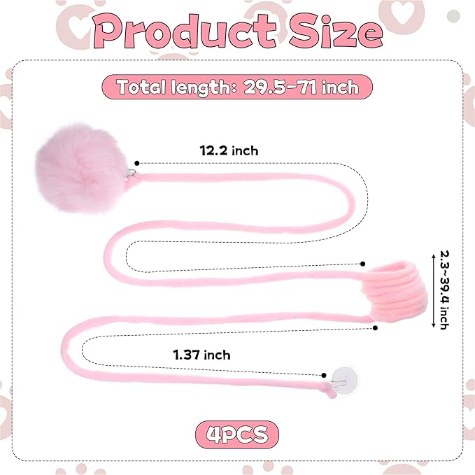 4PCS Cat Spring Toys, Hanging Fluffy Cat Ball Toys with Bell Stretchable Interactive Cats Teaser Soft Plush Interactive Cat Toy for Indoor Cats Kitten Play Chase Exercise