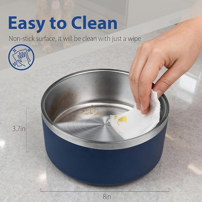 Dog Bowl, Stainless Steel Dog Bowls for Food and Water, Metal Pet Feeding Bowl with Insulated Non-Slip Quiet Bottom, Easy to Clean, Dishwasher Safe, 64oz,8 Cup | Navy
