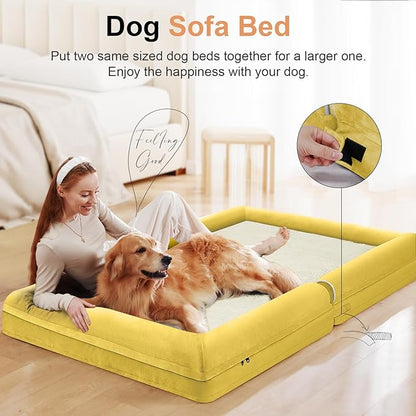 Large Dog Bed Orthopedic Washable: Jumbo Dog Bed Bolster Extra Large Dogs Egg Crate Foam Sofa Couch Waterproof Removable Cover - Ginger