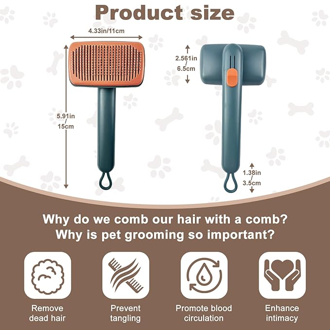 Self Cleaning Deshedding Cat Brush for Dogs & Cats,Adjustable Cat Brushes for Indoor Cats, Easy to Clean Grooming Tool for Long & Short Haired Pets