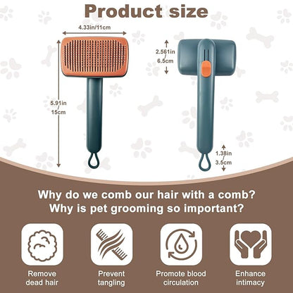 Self Cleaning Deshedding Cat Brush for Dogs & Cats,Adjustable Cat Brushes for Indoor Cats, Easy to Clean Grooming Tool for Long & Short Haired Pets