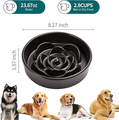 8.26 in Black Ceramic Slow Feeder Dog Bowl for Medium and Large Breed,Pet Feeding Dog Food Water Dish Heavy Weighted,Puppy Bowl for Fast Eaters,Puzzle Slow Eating Dish Modern Maze