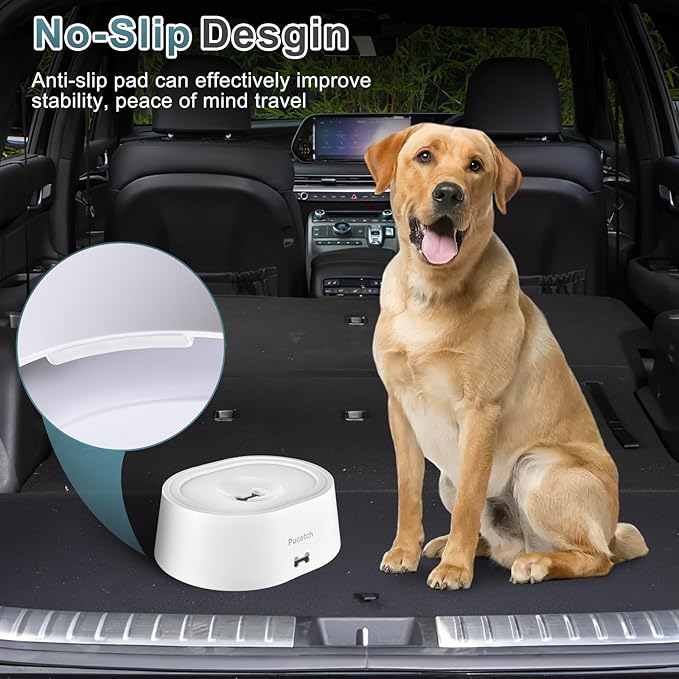Dog Water Bowl No Spill 2L/70oz Spill Proof Slow Water Feeder for Dogs No Splash Pet Water Bowl Dispenser for Messy Drinkers Vehicle Travel, BPA Free