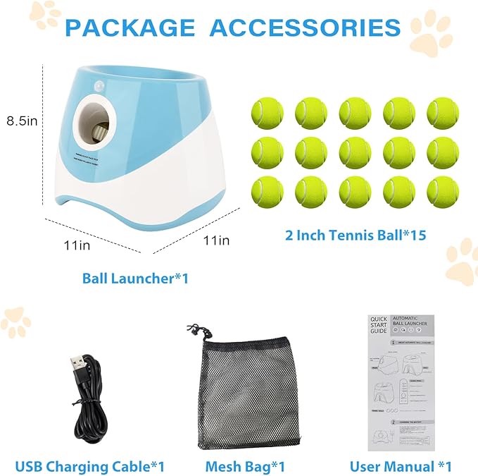 FAHKNS Automatic Dog Ball Launcher for Small Dogs,10-30FT Adjustable Throwing Distance,Rechargeable Indoor&Outdoor Interactive Dog Toy Ball Thrower with 15 Mini Tennis Balls,Blue