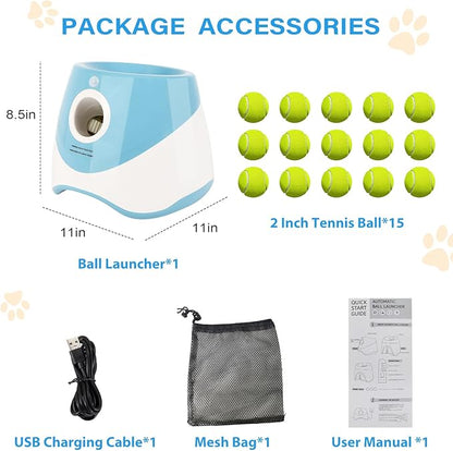 FAHKNS Automatic Dog Ball Launcher for Small Dogs,10-30FT Adjustable Throwing Distance,Rechargeable Indoor&Outdoor Interactive Dog Toy Ball Thrower with 15 Mini Tennis Balls,Blue