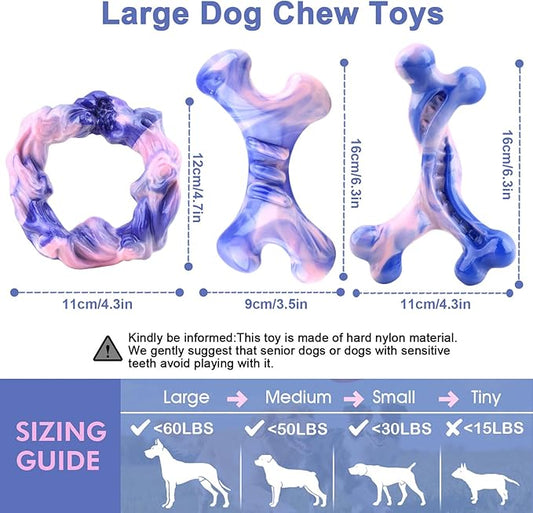 Rensh 3-Pack Tough Dog Chew Toys for Aggressive Chewers, Almost Indestructible Dog Toys for Medium Large Breed, Super Chew Toy to Keep Them Busy & Reduce Boredom, Teeth Cleaning Training, Milk Flavor
