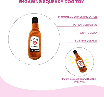 Glow Pups Whiskey Dog Toy with Squeaker, Fun Alcohol Parody Plush for Puppy Playtime, Interactive & Engaging Whiskey Plush, Funny Dog Toys, Ideal Dogs, Classic Multicolor Style, 26 CM