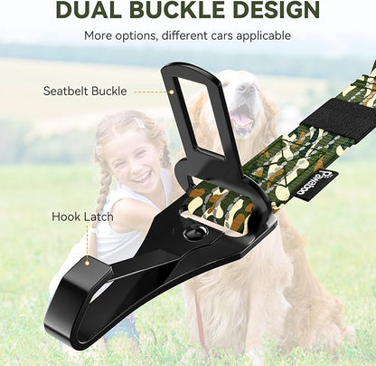Pawaboo 2Pack Dog Seatbelt for Car, Dog Car Seat Belt Bungee, Dogs Tether with Buckle & Hook Latch, Adjustable Reflective Dogs Cars Harness Leash with 360° Lockable Buckle, Army Green Camouflage