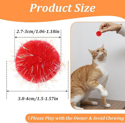 60 Pcs Cat Pom Pom Balls - 1.5 Inch Interactive Cat Ball Toy - Multicolor Sparkle Fuzzy Balls for Exercise and Entertainment