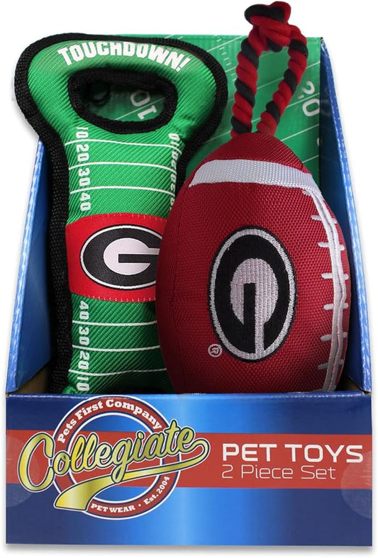 Pets First NCAA Georgia Bulldogs Rope Toy and Field Toy Boxset with NCAA Team Logo