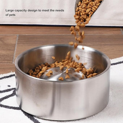 Pssopp Slow Feeder Dog Bowl, Dishwasher Stainless Steel Large Metal Dog Food Bowls with Non Slip Rubber Ring Modern Design Dog Slow Feeder for Medium to Large Dogs (24x17x18cm)