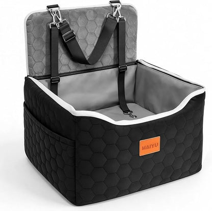 Dog Car Seat for Small Medium Dogs Under 35lbs - Dog Booster Car Seat with Adjustable Straps,Elevated Detachable Washable Pet Travel Cat Bed with Storage Pockets,2 Safety Belts (Grey)
