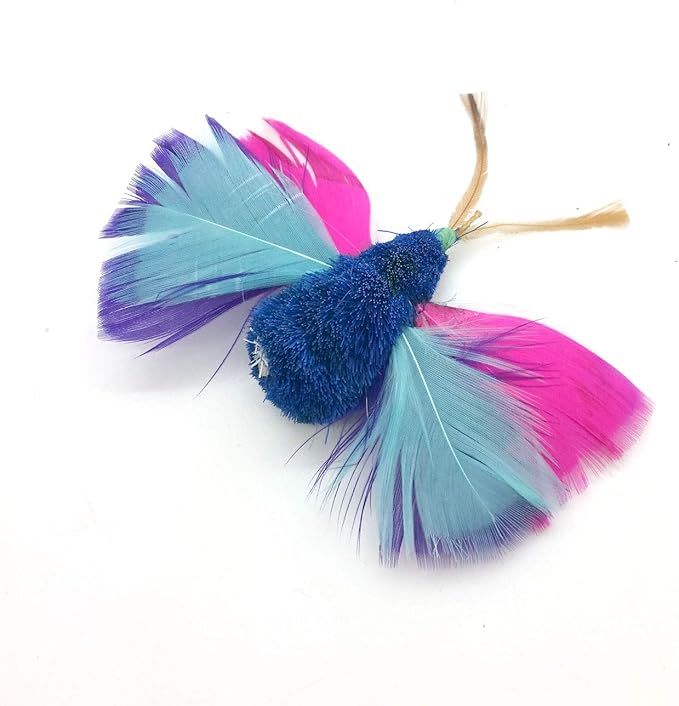 2 Inch Handmade Cat Toy Teaser Wand Refill Butterfly - Blue Natural Material Toy, Hunting Instinct Play, Interactive Exercise Attachment for Indoor Cats