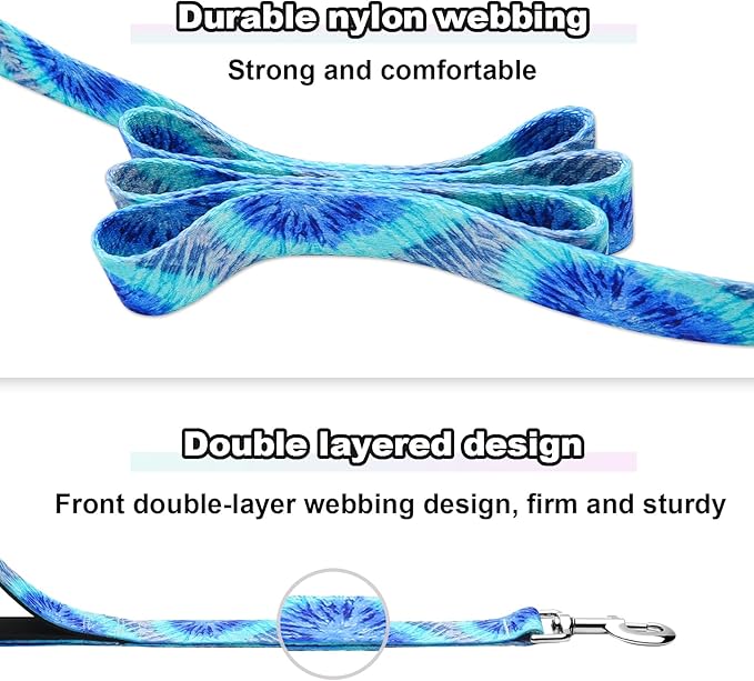 5 Foot Dog Leash for Medium Large Dogs, Heavy Duty Blue Dog Leash with 2 Padded Handles, Walking Training Lead for Small Medium Large Dogs, Tie Dye