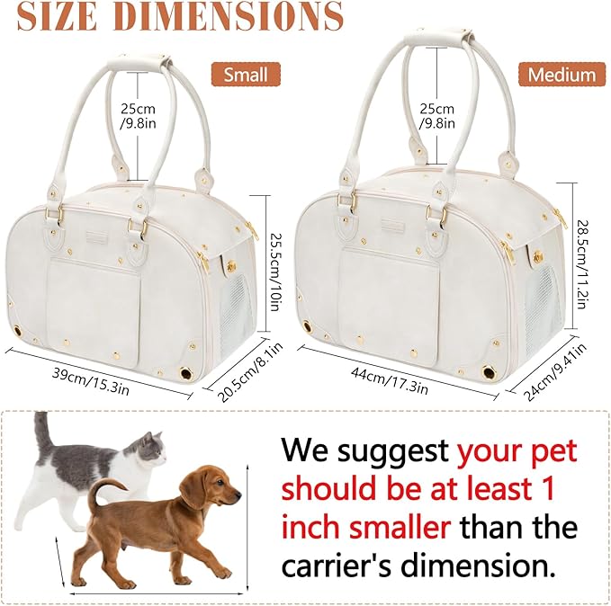 PetsHome Dog Carrier Purse, Pet Carrier, Foldable Waterproof Premium Leather Pet Travel Portable Bag for Cat and Small Dog Home & Outdoor Small Beige