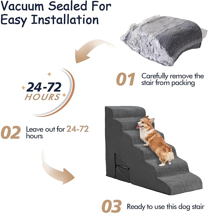 Stairs for Dogs to Get on Bed, Dog Stairs for High Bed 26-30 inches High Tall, 6 Step Dog Steps for Bed, Non-Slip Pet Ramp for Small Dogs