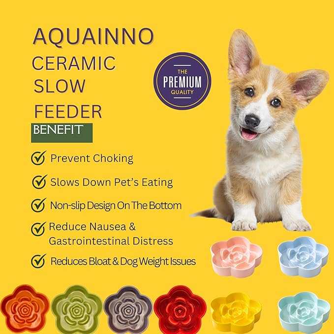 Slow Feeder Dog Bowls Ceramic, Slow Bowl, Slow Eating Healthy Design for Small Medium Size Dogs, Dog Dishes to Slow Down Eating,Anti Gulping (Light Blue, Small)