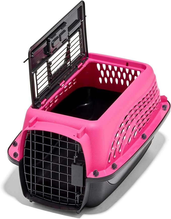 Petmate Dog Crates for Small Dogs & Cat Carriers, Two-Door Plastic Pet Kennel, Top & Front Loading, XS 19" For Dogs Up To 10 lb, Pink
