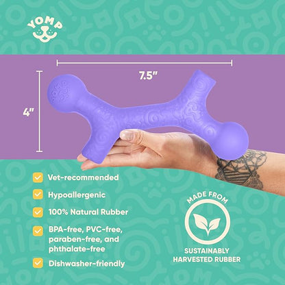 Yomp BallBone MAX: All-Natural Rubber Dog Toy Bone Shape, Nontoxic, Safe for Pet Play, Purple Color, Dishwasher Safe, Freezer Safe for Teething Relief