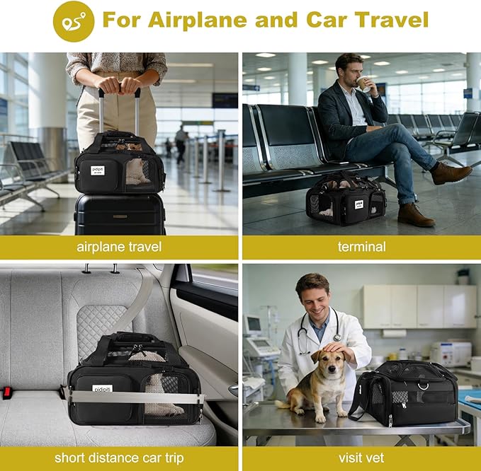 17x13x8 Frontier Allegiant Breeze Airline Approved top Expandable pet Carrier for Extra-Small Dog/Small cat up to 5 lbs(All Black)