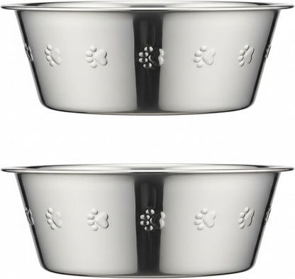 Stainless Steel Dog Bowls Set, 2 Pack for Replacement Dogs Bowl Stand, 8 Cups, 9 Inch Outer Diameter ~ Water Bowl for Raised Feeder with Opening 8.25" - 8.6" (Embossed)