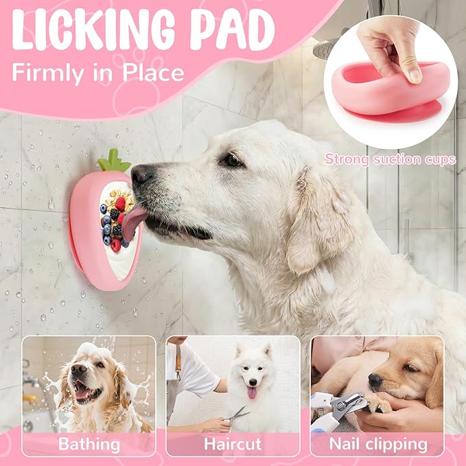 Freeze Dog Lick Bowl, Animire Non-Slip Slow Feeder Lick Mat for Dogs, Silicone Dog Enrichment Bowl for Distraction Anxiety Relief Boredom, BPA Free, Dishwasher Safe(Pink,S)