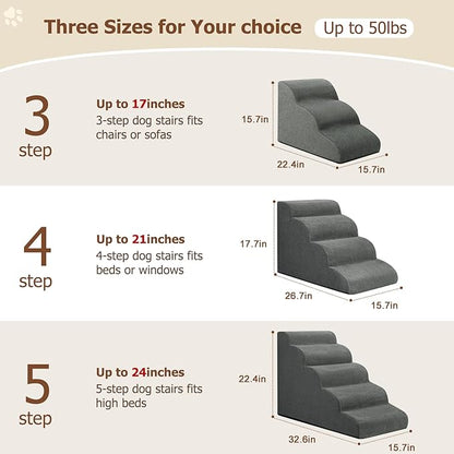 Dog Ramp and Stairs for Small Dogs & Cats,3-Step Pet Stairs for Couch Sofa and Chair,Indoor Anti-Slip Dog Stairs for Old Cats and Puppy