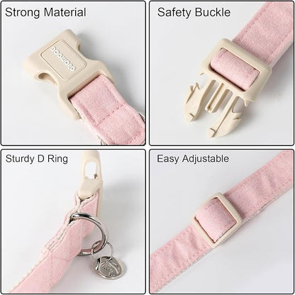 DOGWONG Cotton Pink Dog Collar Adjustable Soft Natural Fabric Pet Cute Wedding Puppy Necklace for Medium Large Dogs