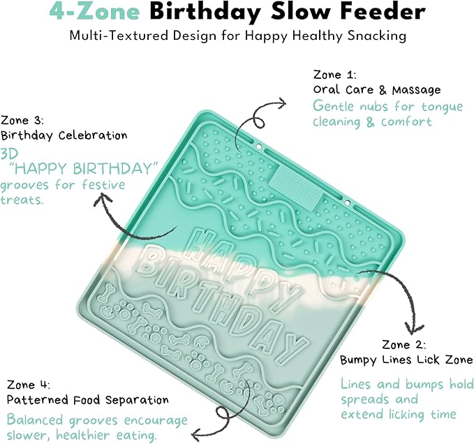 CHEWFFON Birthday Lick Mat for Dogs and Cats, Silicone Licking Pad with Suction Cups for Anxiety Relief, Interactive Slow Feeder for Dog Treats - Bathing & Grooming Distraction Toy, Sunset Glow
