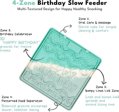 CHEWFFON Birthday Lick Mat for Dogs and Cats, Silicone Licking Pad with Suction Cups for Anxiety Relief, Interactive Slow Feeder for Dog Treats - Bathing & Grooming Distraction Toy, Sunset Glow
