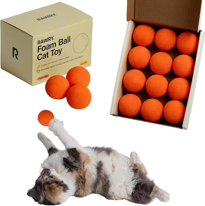Rawry Foam Ball Cat Toy Set – 12 Foam Balls for Indoor Cats & Kittens | Soft, Durable, Bouncy Balls for Playtime & Exercise | Lightweight, Non-Toxic, Easy for Cats to Chase (12 Pack, Orange)