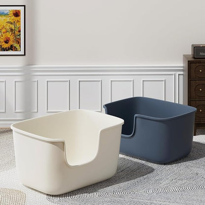 Vealind Large Cat Litter Box for Indoor Cats High Sided and Low Entry Litter Box 22.2"×14.9"×12" Tall Litter Boxes with High Back Deep Wall XL Cat Litter Boxes (Grey)